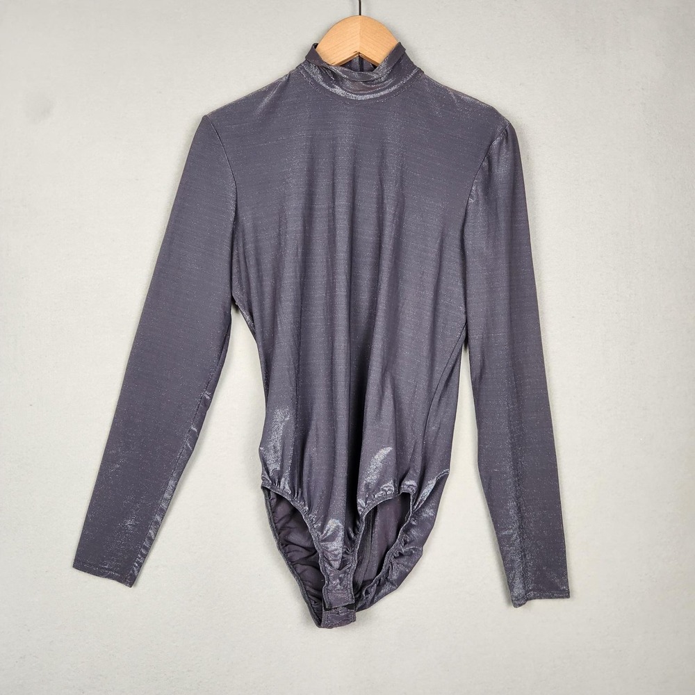 Worth‎ Bodysuit Womens 4 Metallic Mock Neck Long Sleeve Snap Crotch Made USA